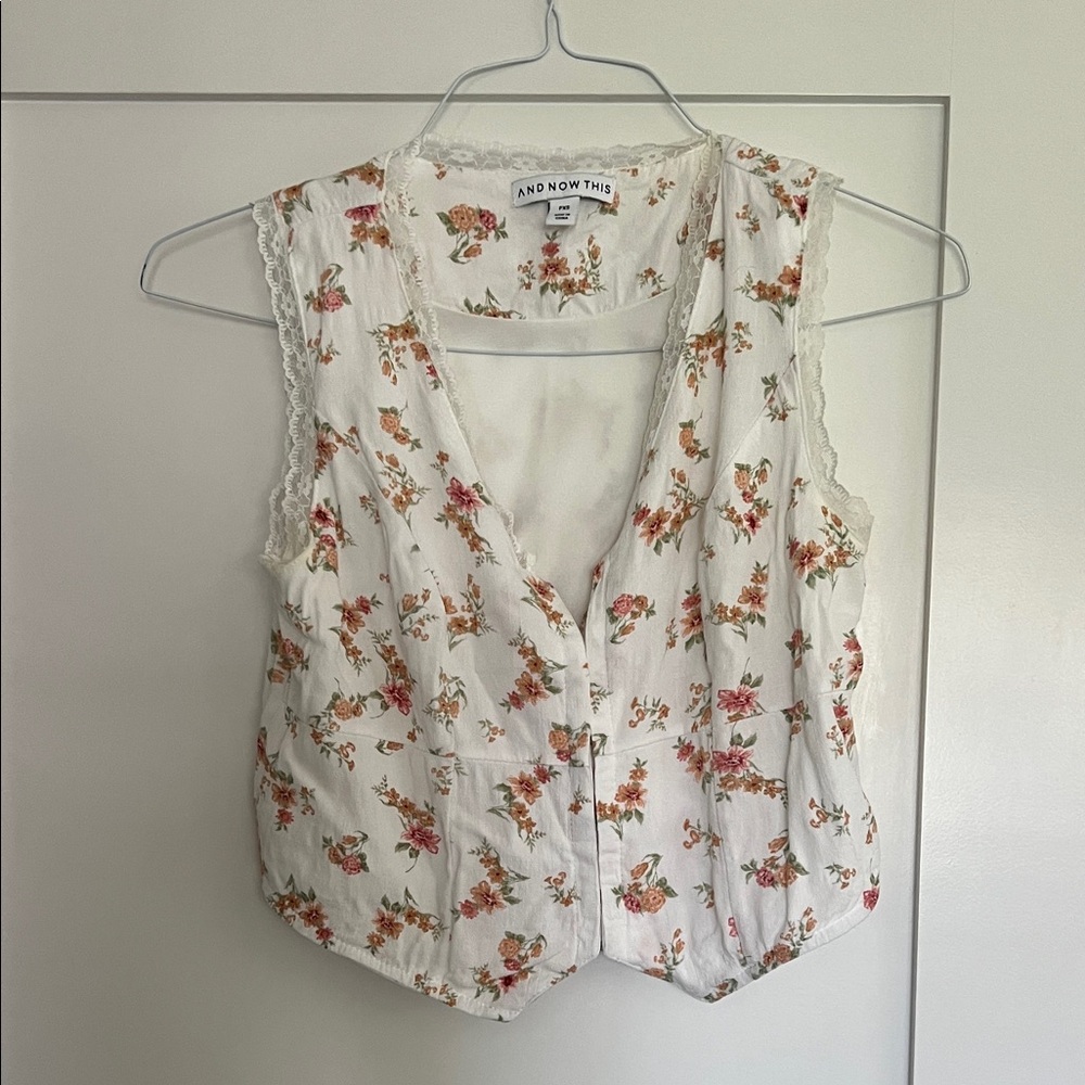 EUC Floral V-Neck Blouse - White and Pink